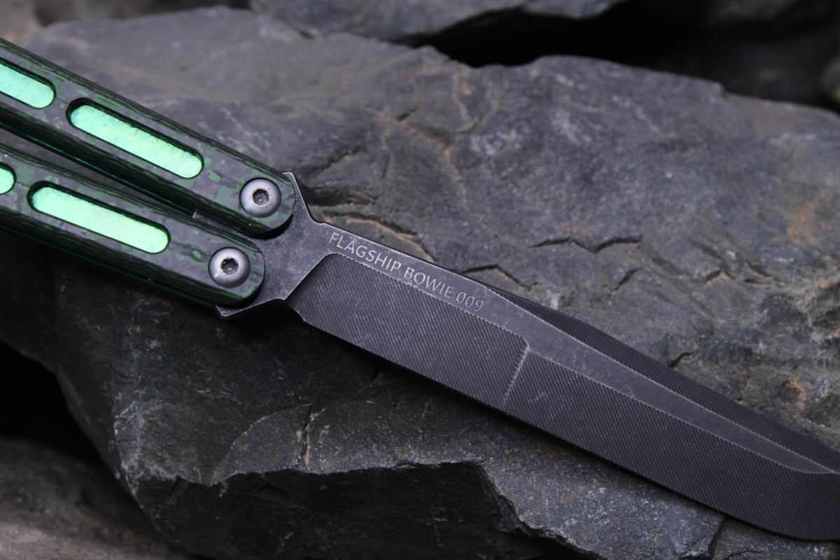 Flagship Bowie 009: Premium Fatcarbon W/Emerald Jeweled Ano and Acid Washed Blade