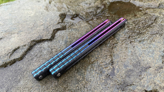 Titanium Nautilus Handles: Carbon Fiber w/ Jeweled Purple to Blue Fade Ano