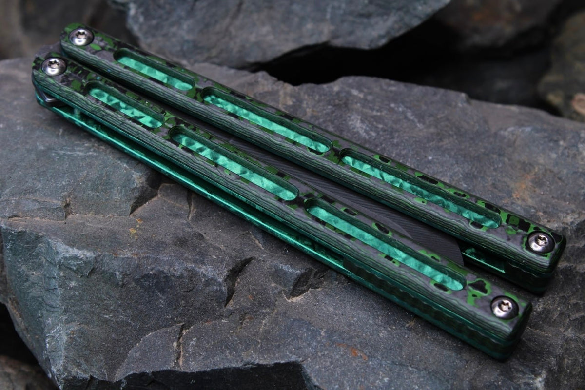 Flagship Bowie 009: Premium Fatcarbon W/Emerald Jeweled Ano and Acid Washed Blade